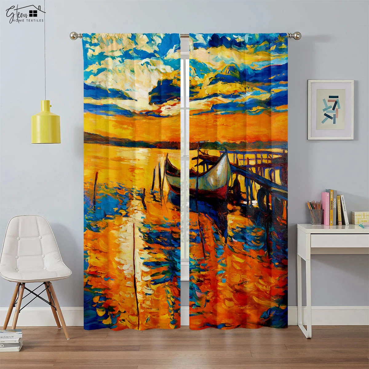 Art Oil Painting Printed Curtains American Retro Blackout Curtains Study Studio Living Room Bedroom Window Decoration Curtains