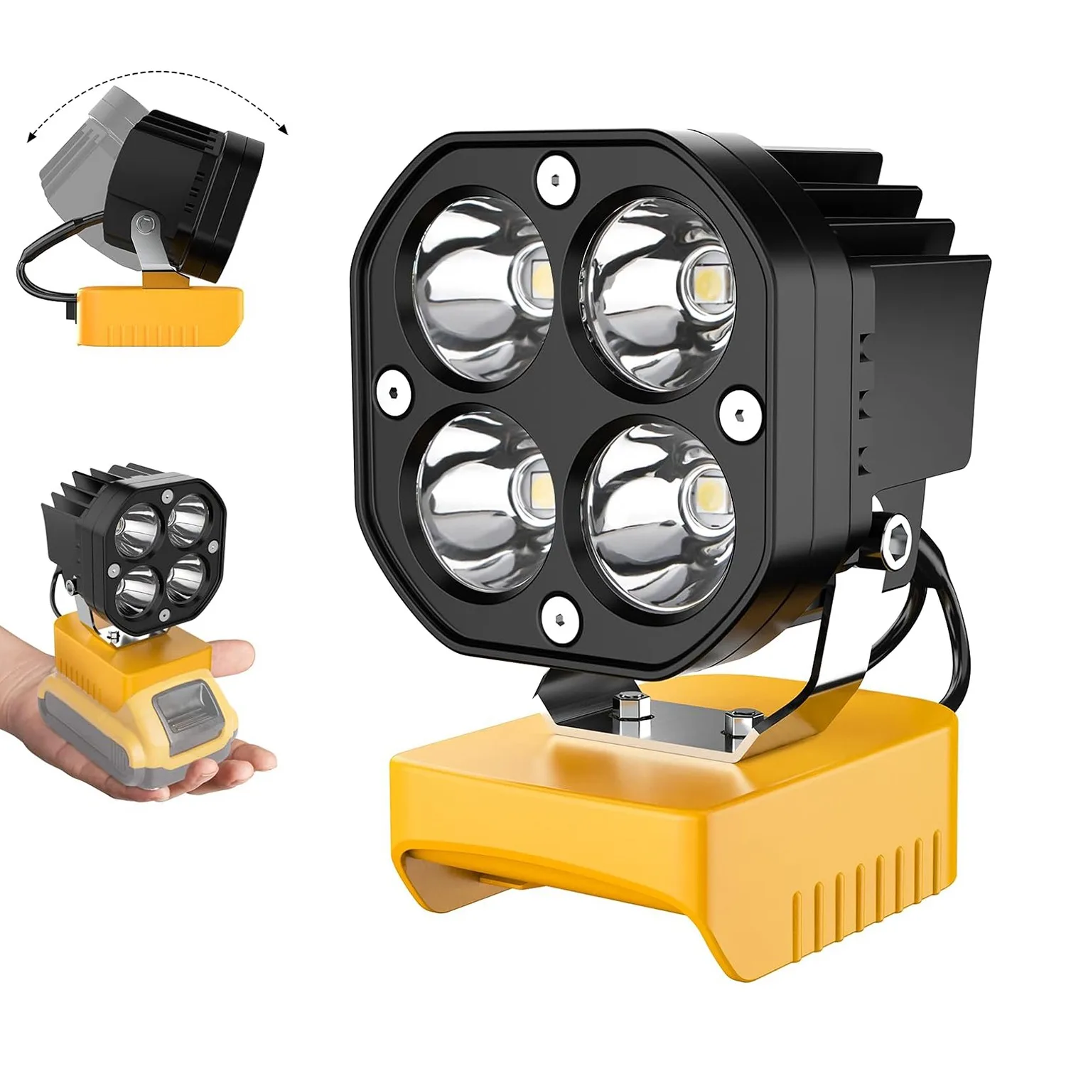 Luz LED de trabajo para Dewalt, linterna de inundación de 40W y 6000LM, batería de 20V, luz de trabajo inalámbrica ajustable de 120 °