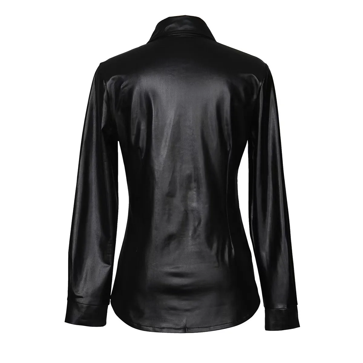 Women's Leather Jacket Long Sleeve Slim Fit Solid Color Blazer Notched Collar Button Front Single Breasted Coat Faux Leather
