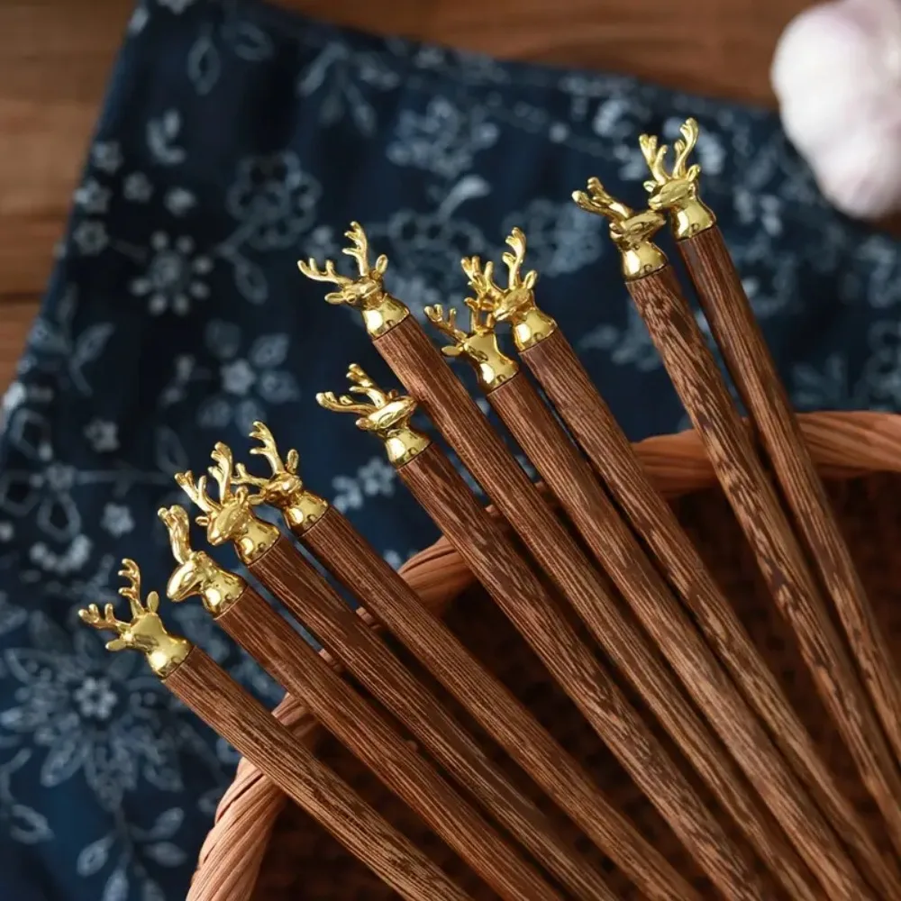 1 pair Reusable Deer Head Wood Chopsticks Non-slip Wenge Japanese Chopsticks Not Easily Deformed Heat Safe Sushi Chopsticks