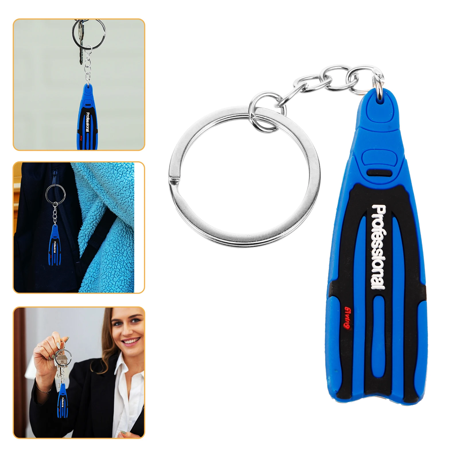 

Diving Fin Keychain Blue Silicone Zinc Alloy Pendant Rings Hanging Accessories Sports Fans Scuba Diving Souvenir Gifts