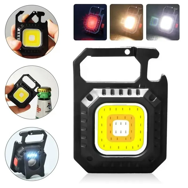 Mini COB Work Light Keychain Rechargeable 500 Lumens Seven Light Modes Super Bright Waterproof Led Flashlight with Bottle Opener