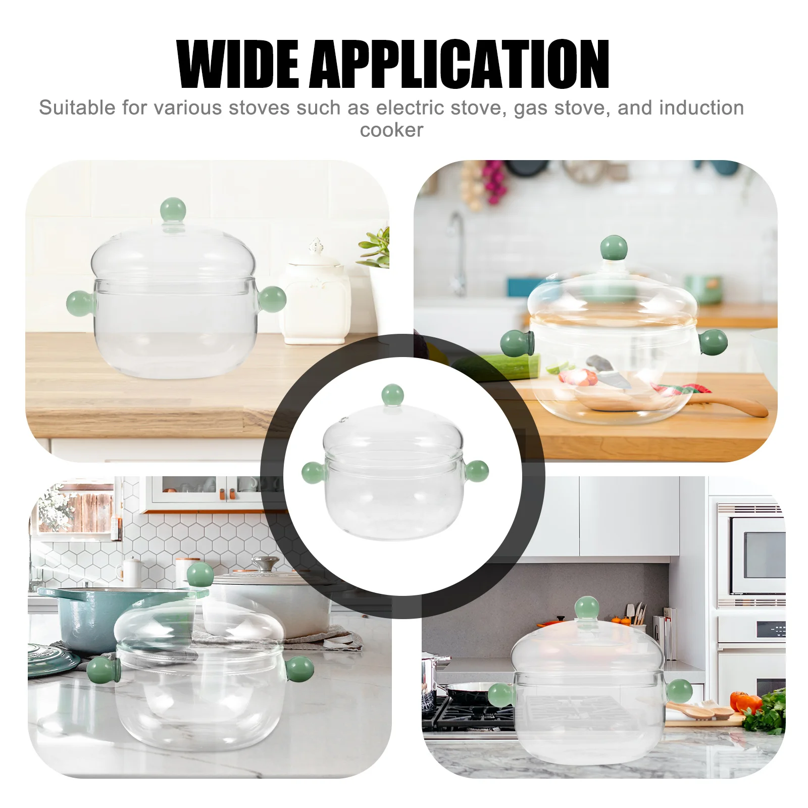 

Glass Saucepan Borosilicate Double Ear Pot Lid Large Capacity Suitable Electric Gas Stove Cooking Soup Noodles Stew Kitchenware