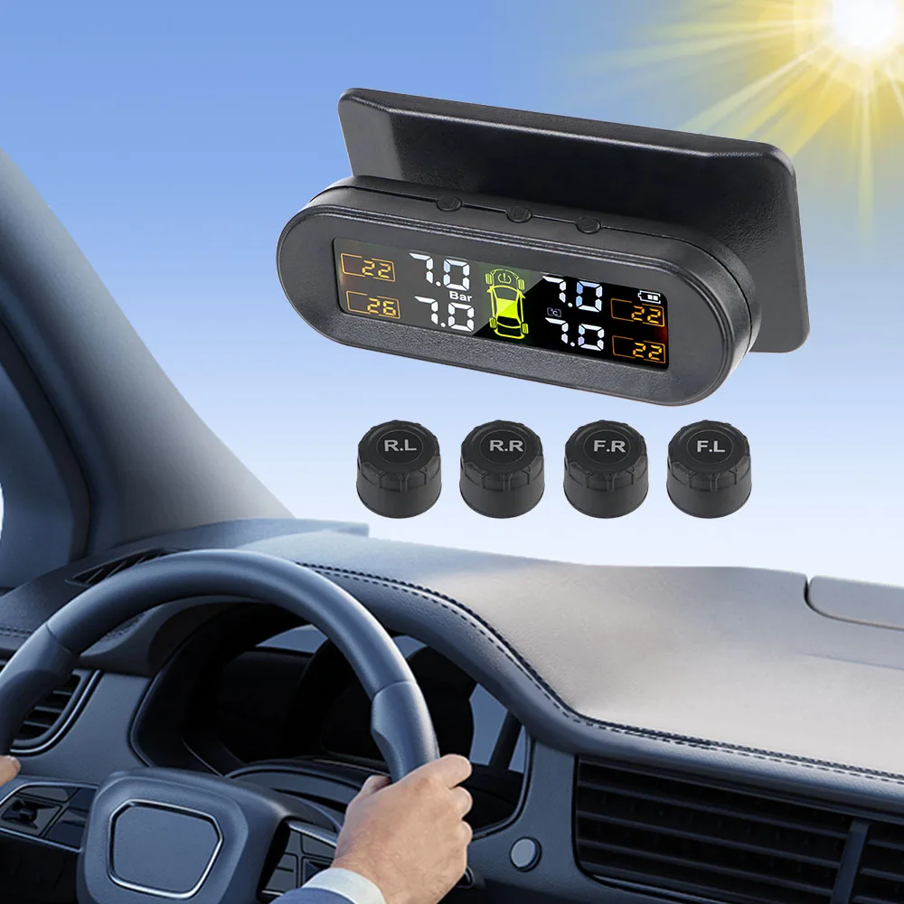 

Car Tyre Pressure Monitor USB Solar TPMS 0-3.5Bar Rotating Holder Digital 4 External Sensors Tire Pressure Monitoring System