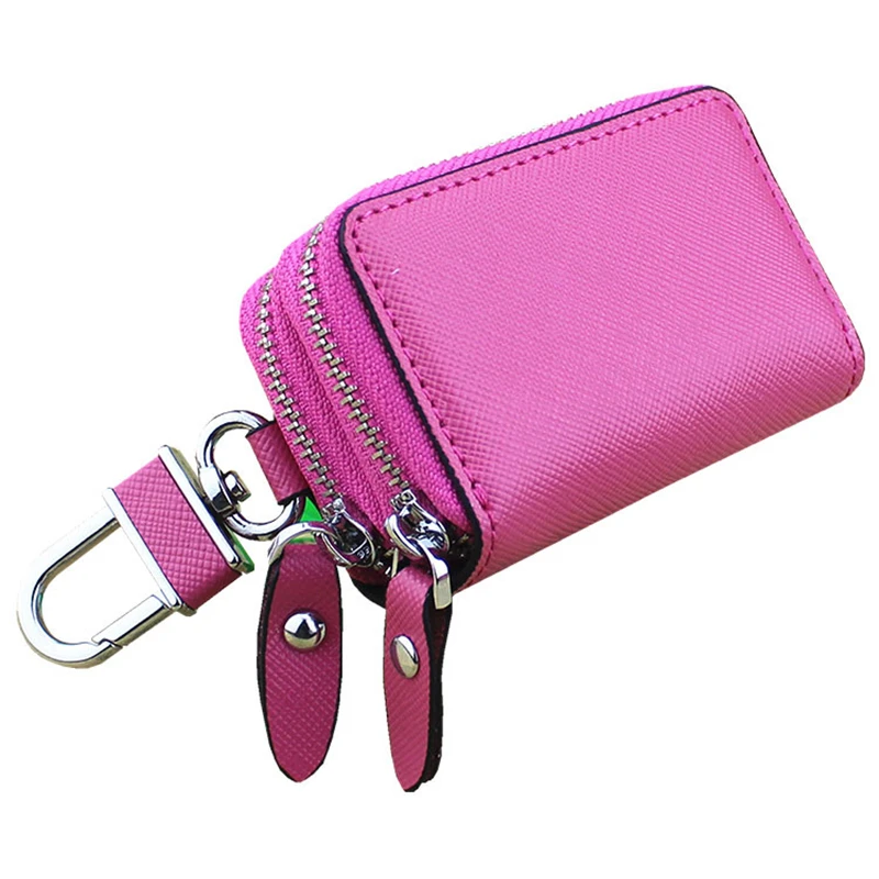 Hot Selling Car Key Case Leather Double Zipper General Protection Cover Men And Women Key Holder Porta Chaves Purse Funda Llave