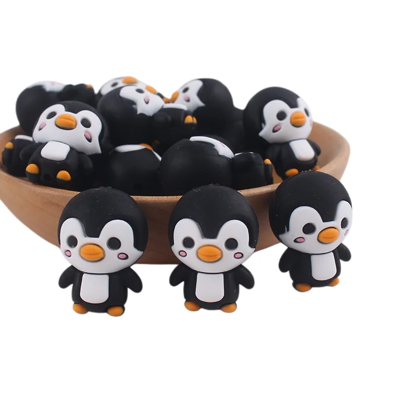 5Pcs Silicone Focal Theme 3D Penguin Spacer Character Beads For Jewelry Making DIY Creative Special Beaded Pens Decors Keychain