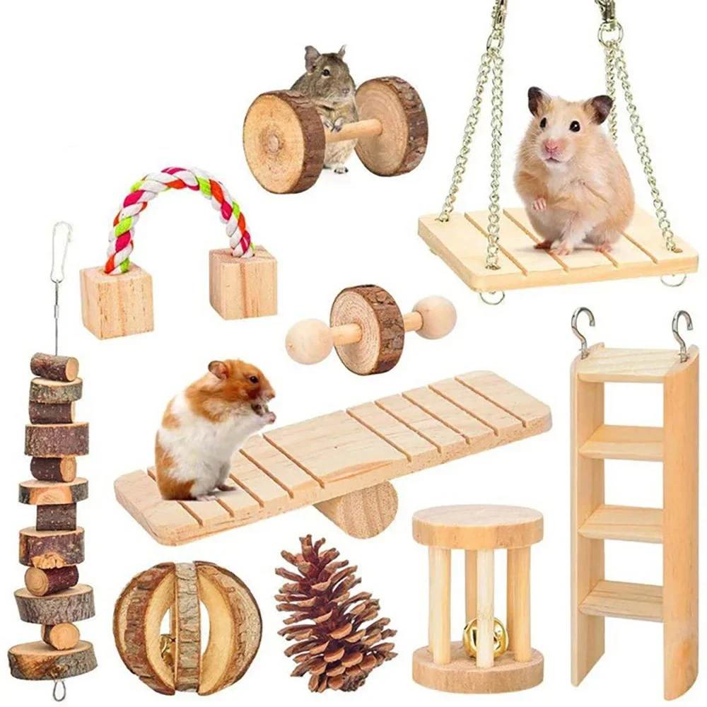

Cute Hamster Roller Toys Natural Wooden Pine Dumbells Unicycle Bell Chew Toys bird Rabbit Guinea Pigs Small Pet Molars Supplies