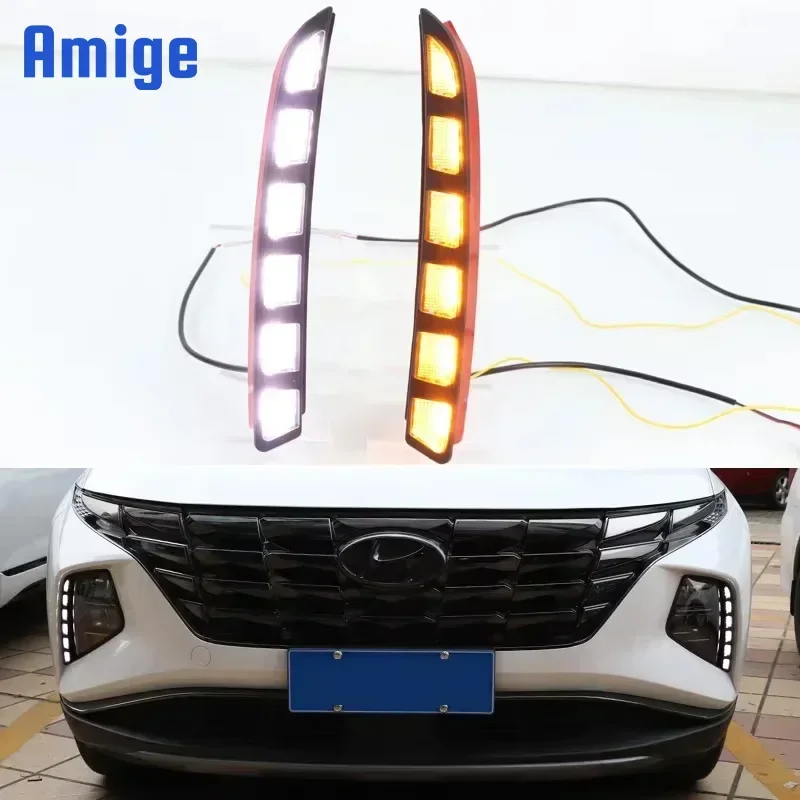 12V LED Daytime Running Light For Hyundai Tucson 2021 2022  Decoration Bumper Daylight Auto Dynamic Turn Signal Indicator DRL