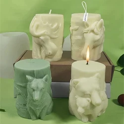 Animal Relief Silicone Candle Mold Wolf Bear Horse Elk Cylindrical Shape Mold for Handmade Candles Mould for Crafts Home Decor