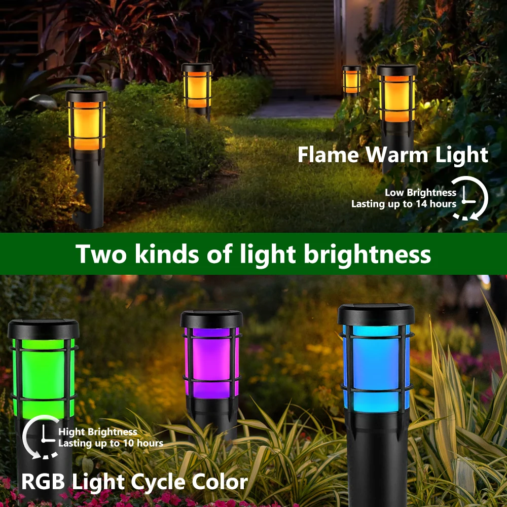 Solar Garden Pathway Lights LED Flickering Flame RGB Color Landscape Light Waterproof For Outside Lawn Patio Path Yard Decoratio