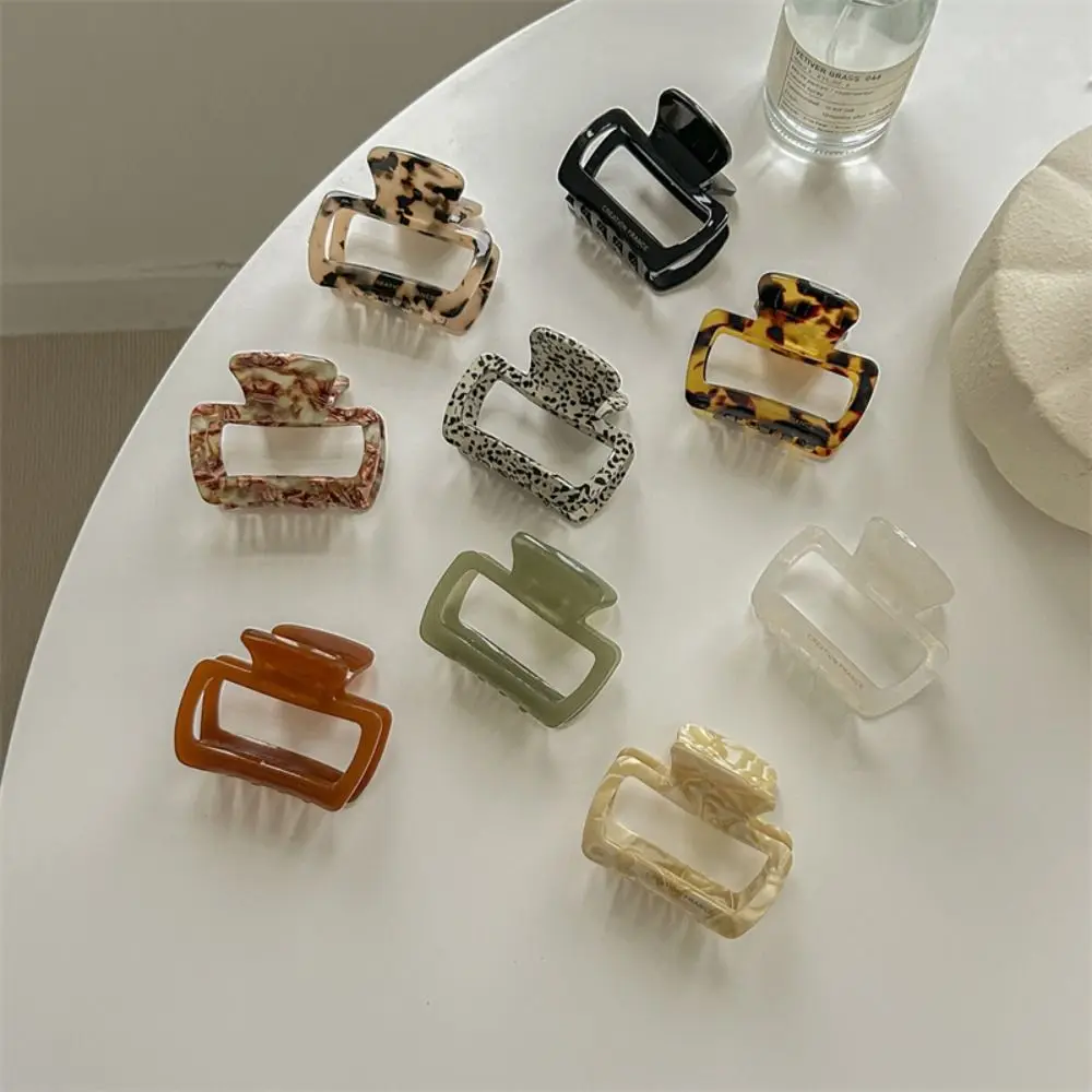 Hair Grab Clip Mini Hair Claw Fashion Acetic Acid Hollow Out Square Barrettes Leopard Pattern Y2K Acetate Hair Clips Girls