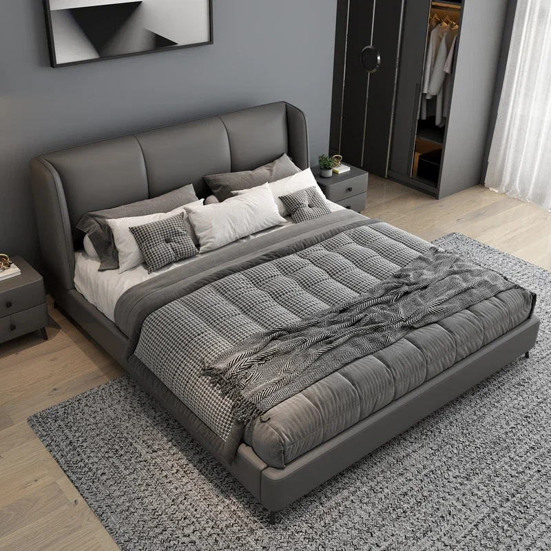 Environmentally friendly mattress Nordic master bedroom 1.8 leather art double soft bed with minimal layout storage bed