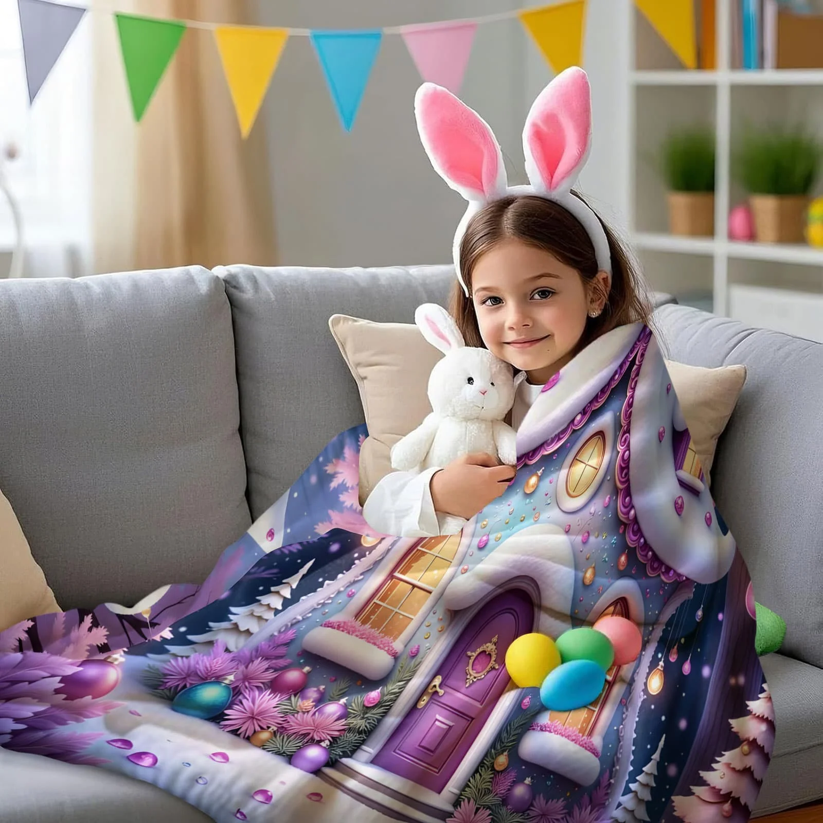 بطانية ثلج حمراء نابضة بالحياة وبطانية صوف على شكل قلعة كاندي مملكة الحلوى الملونة - رمي ناعم بطابع غريب الأطوار كهدية لديكور غرفة المعيشة