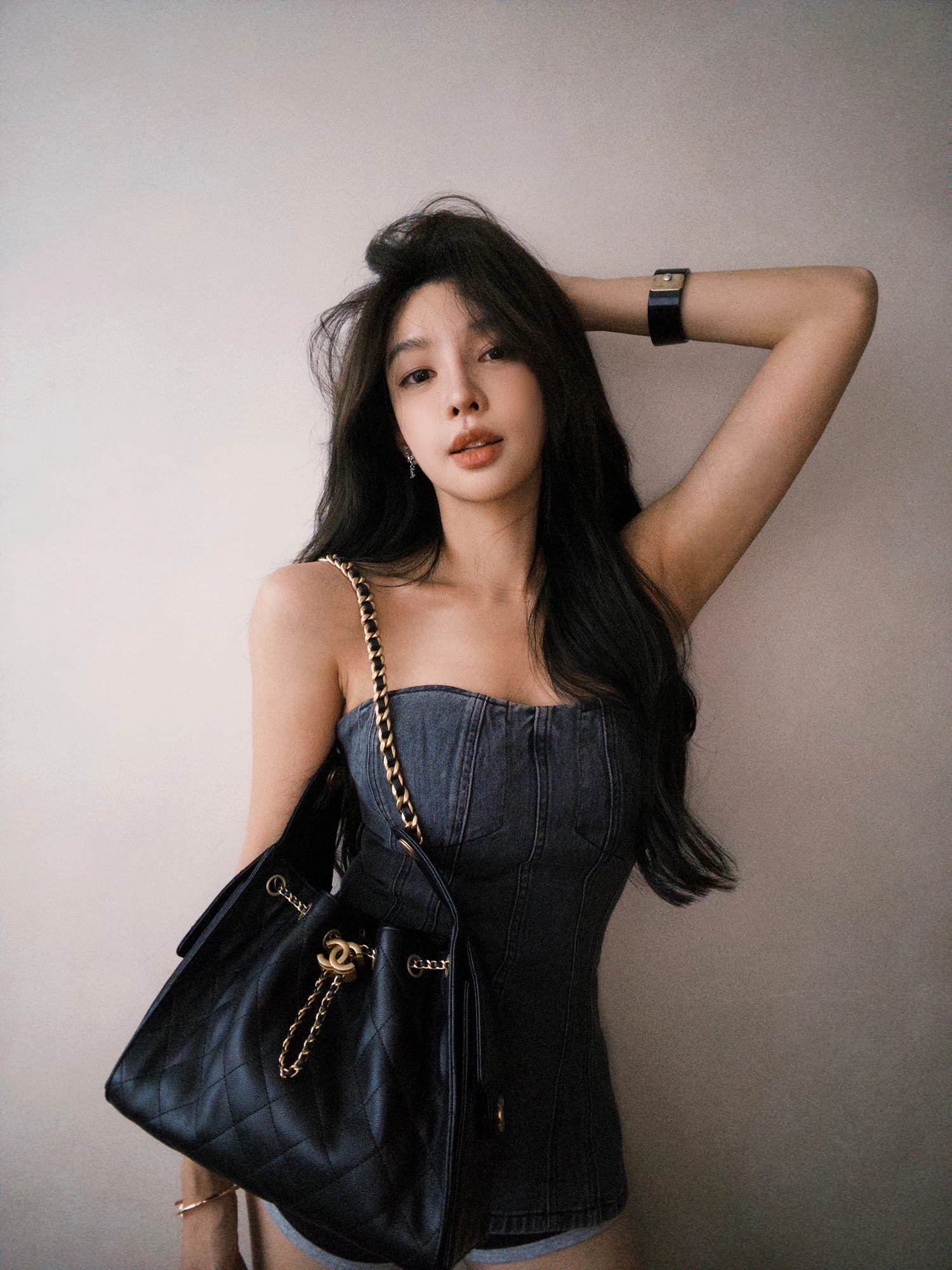 

iwei Qiang Beifei Wed Hong Kong Sle Retro Denim Wrap Chest Vest Women's Tube Top Slim Fit Regular Length Commute Wear