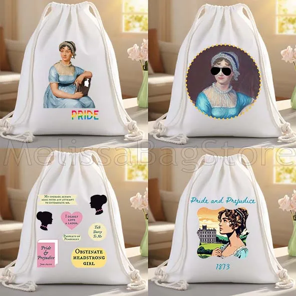 Jane Austen Sense and Sensibility Books Reading Cute Canvas Drawstring Bags Soccer Backpack Gym Sackpack Gifts Sports String Bag