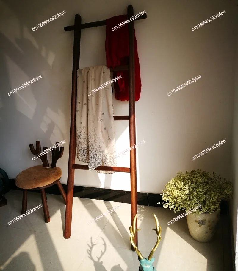 Solid Wood Ladder, Walnut Clothes Rack, Floor To Ceiling Bedroom Hanger, Bathroom Towel Rack, Trapezoidal Shape