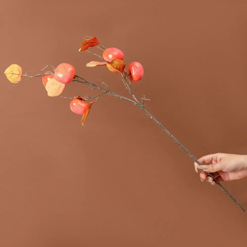 Retro Artificial Persimmon Fruit Branch Lifelike with Frost Fake Fruit Plastic Handmade Artificial Plant Branch New Year