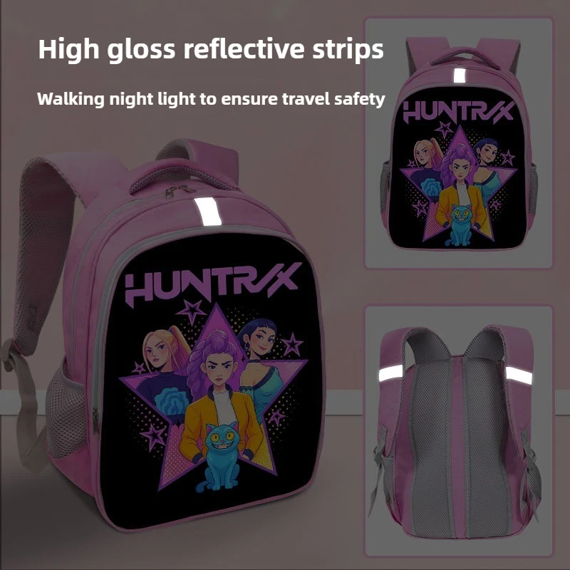 Kpop Demon Hunter Rumi Mira Zoey Zaino per studenti anime rosa Zaino per ridurre il carico Strisce riflettenti Avvisa la notte