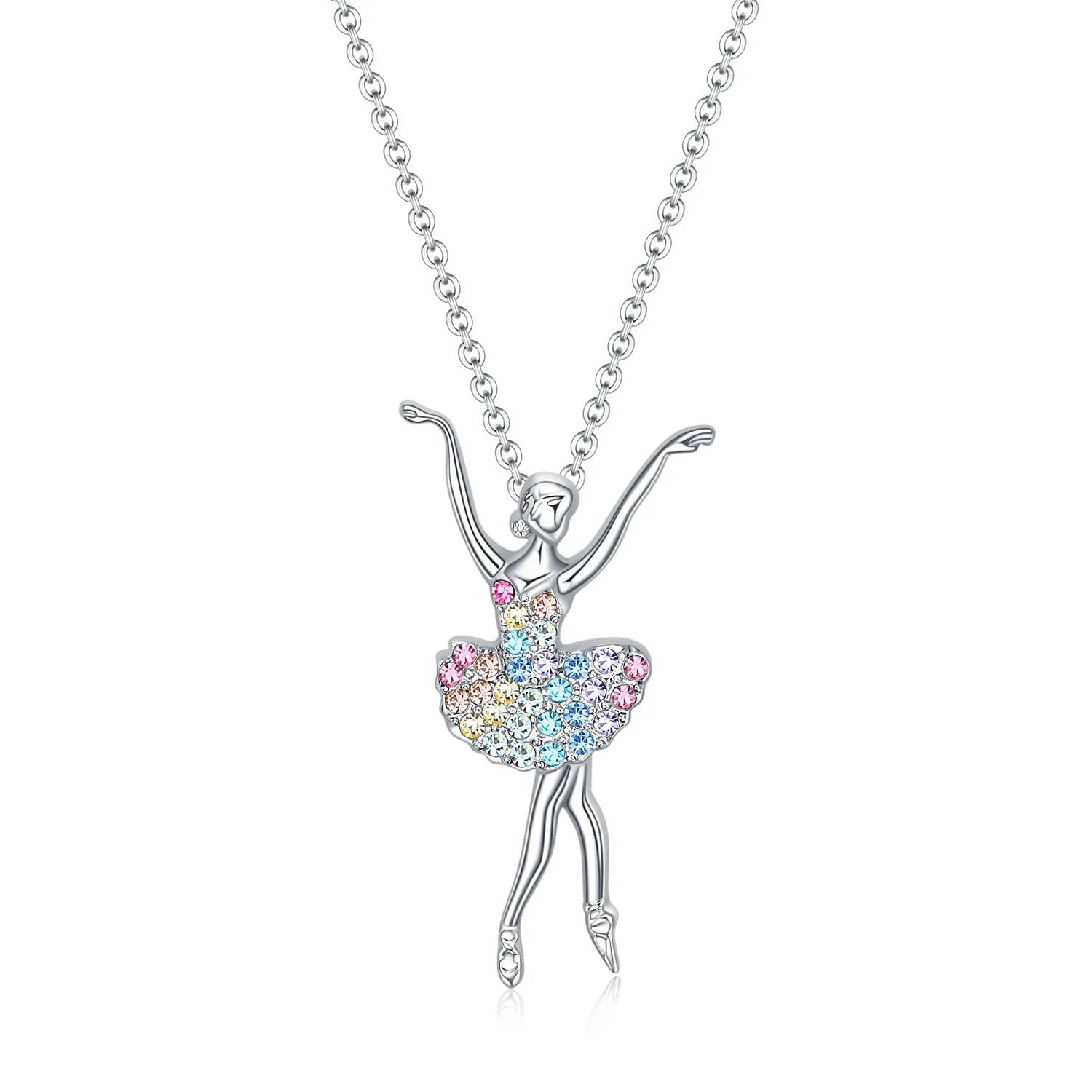 Fashion Ballerina Ballet Dancer Dancing Girl Colorful Tutu Birthstone Crystal collana con ciondolo con strass per gioielli da donna