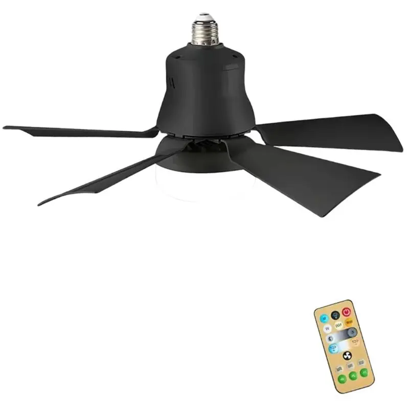 LED Silent Color Palette Lamp Strong Wind Fan Three Remote Control Options Popular E27 Ceiling Fan Light Speed Adjustment Black