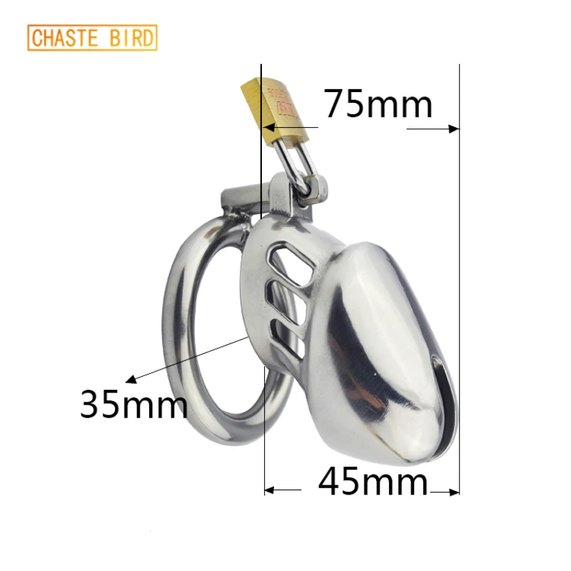 CHASTE BIRD New Male Metal Stainless Steel Small Chastity Device Cock Cage Penis Belt Padlock Ring BDSM Adult Sex Toy A077