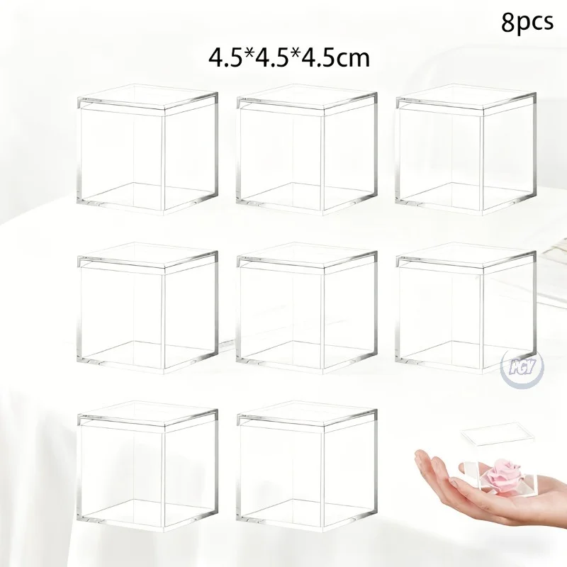 8pcs Transparent Acrylic Box Set with Lid Dustproof Lidded Square Plastic Storage Container Versatile Home Organization Supplies