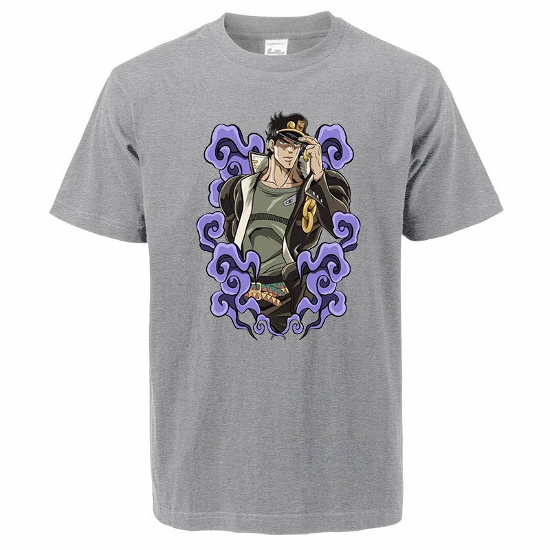 Summer 2024 Man Anime JoJo's Bizarre Adventure Tshirts Simple Crew neck Kujo Jotaro Tops Man Short Sleeve Tee Crew neck Tops