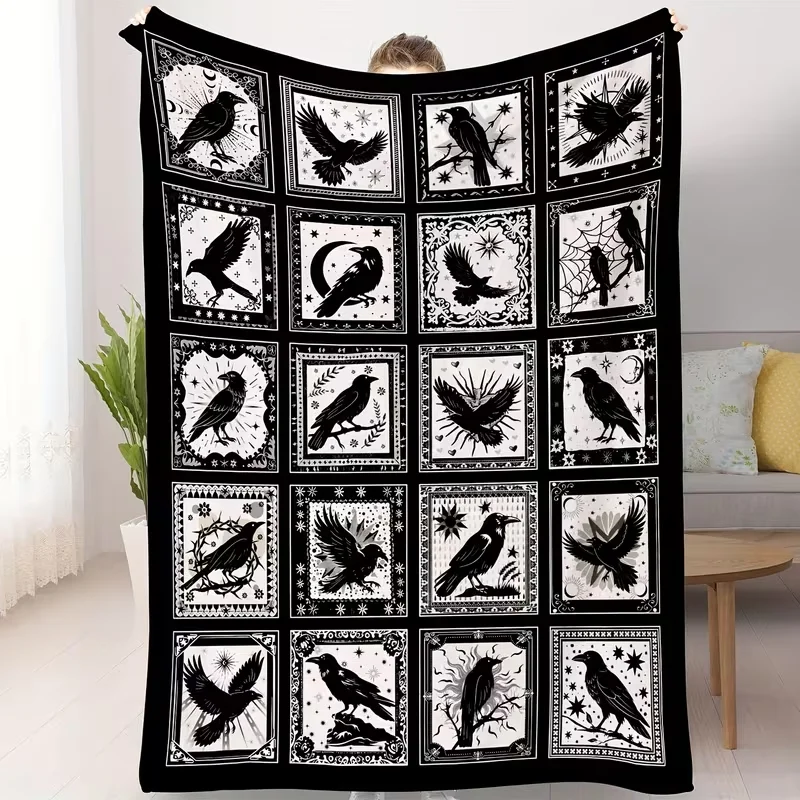 1pc A Black Hummingbird Throw Blanket, Ultra-Soft and Retro Gothic Ravens and Crows. A Perfect Cozy Gift for Bird Enthusiasts