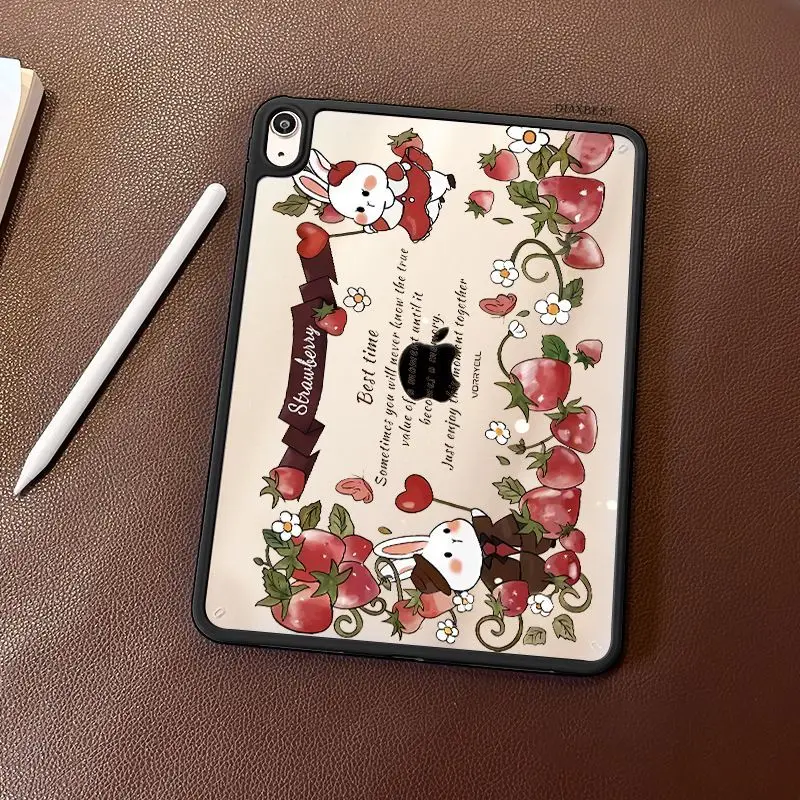 

Strawberry Bunny ins Clear Back Cover For iPad Pro 13 11th M5 M4 12.9 A16 10 8 7 9th 10th For Ipad Air 11 M2 M3 Mini Tablet Case