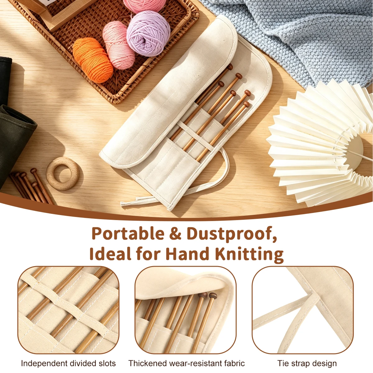 Portable Knitting Needle Storage Bag Multi‑Pockets Crochet Hook Organizer Bag Foldable Sewing Tool Accessories Storage Bag