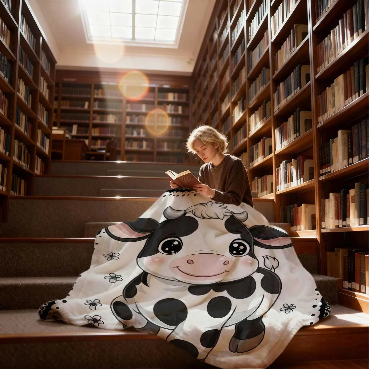 Sweet Kawaii Spotted Farm Cow Art Flannel Blanket Comfortable Warm Fleece Blanket Indoor Outdoor Home Decoration