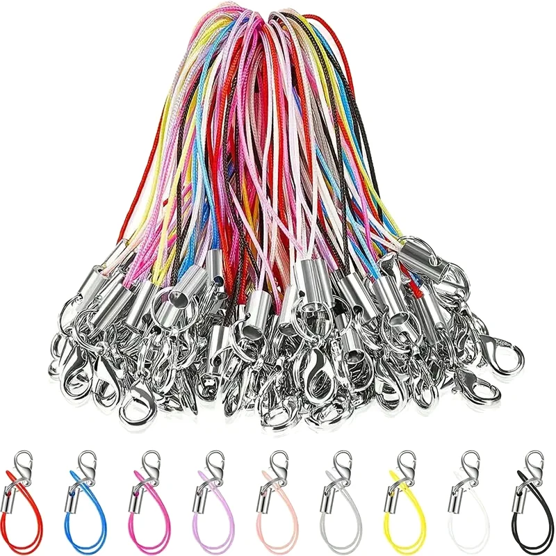 50Pcs Trendy Mobile Phone Strap Convenient Mobile Phone Lanyard With Carabiner Multicolor Polyester 