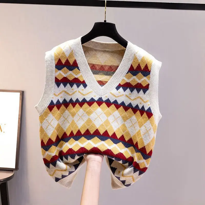 سترة سترة نمط الشارع العصرية الماس نمط كل مباراة الصيف المرأة محبوك سترة فضفاضة الخامس الرقبة التطريز الرجعية #1