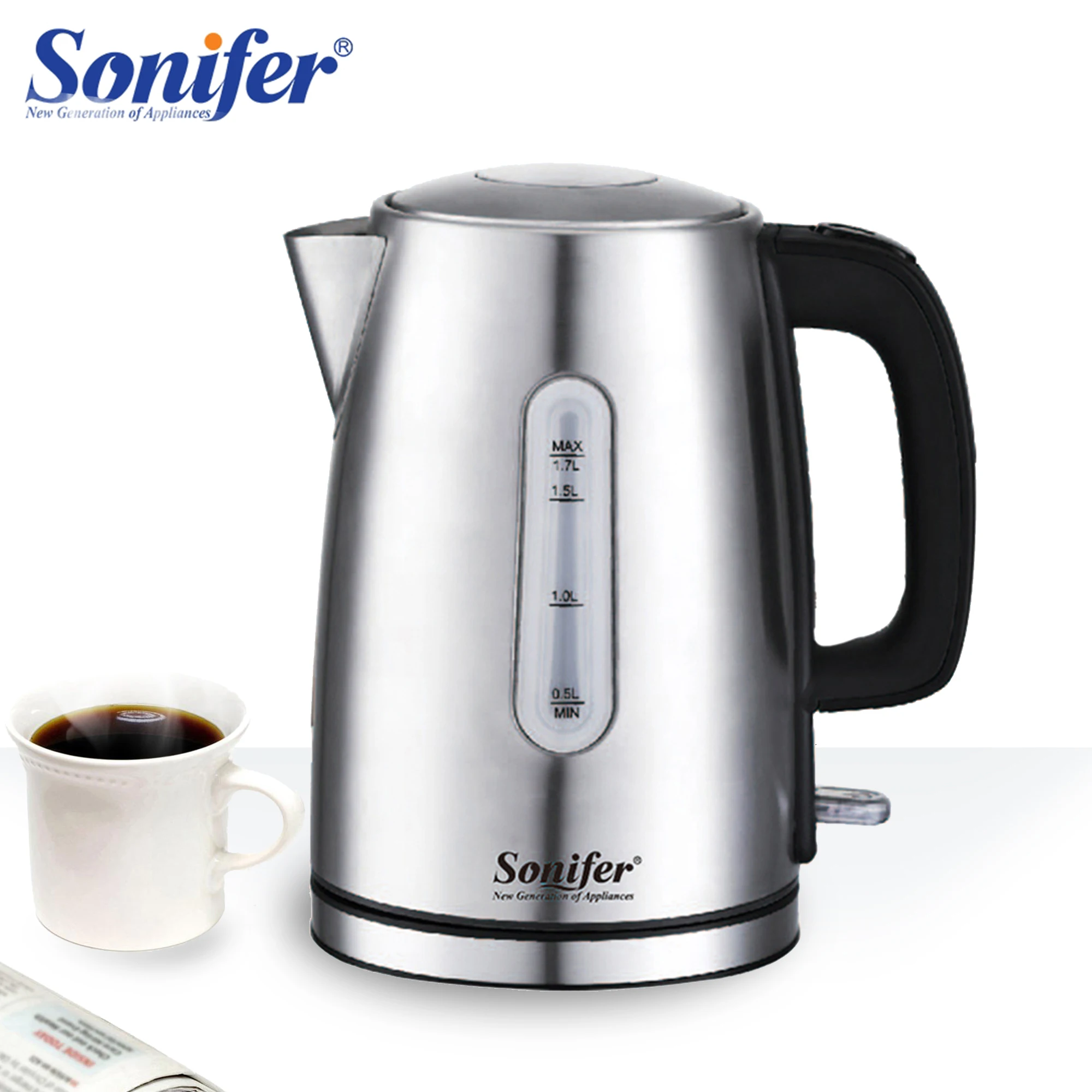 1.7L Electric Kettle Stainless Steel Kettle Cordless 2200W Household Kitchen Fast Heating Boiling Teapot Pot For Gift Sonifer