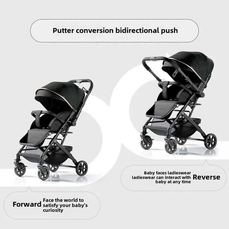 Kinderwagen mit vier Rädern aus Kohlenstoffstahl, bidirektional, kann sitzen und liegen, Hochansicht, zusammenklappbare Kinderwagen für Kleinkinder, Buggy