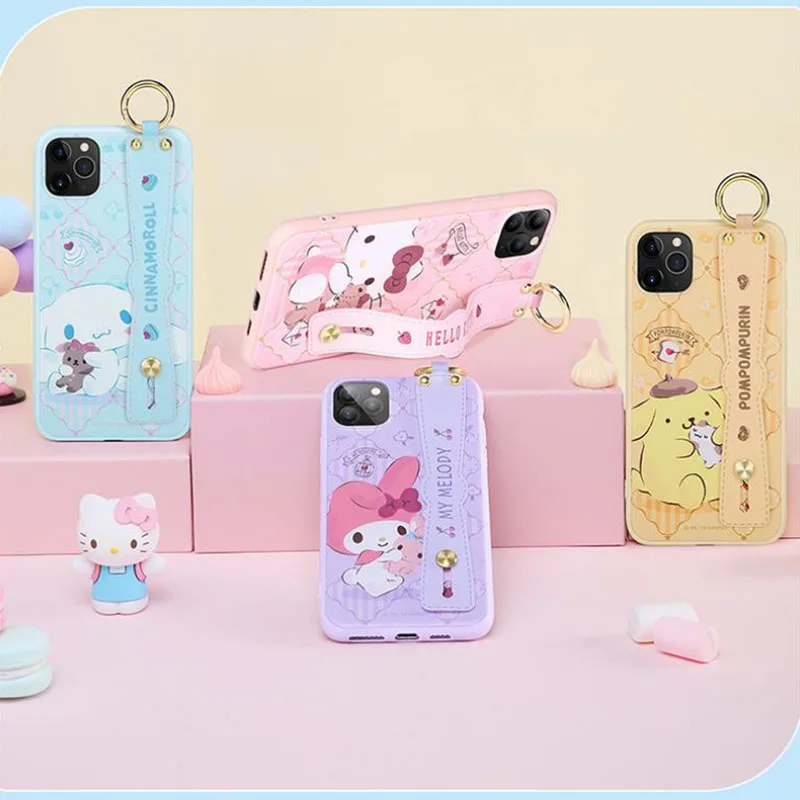 

Sanrio Kawaii Hellokitty Mymelody Phone Case for Iphone 11 Pro Max Case Iphone 11 Silicone Cartoon Anime Wristband Holder Cover