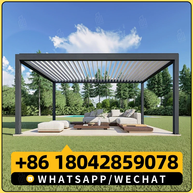 Retractable Pergola Premium Aluminum with Louvered Roof for Outdoor Garden Waterproof Bioclimatic Design Aluminum Gazebo