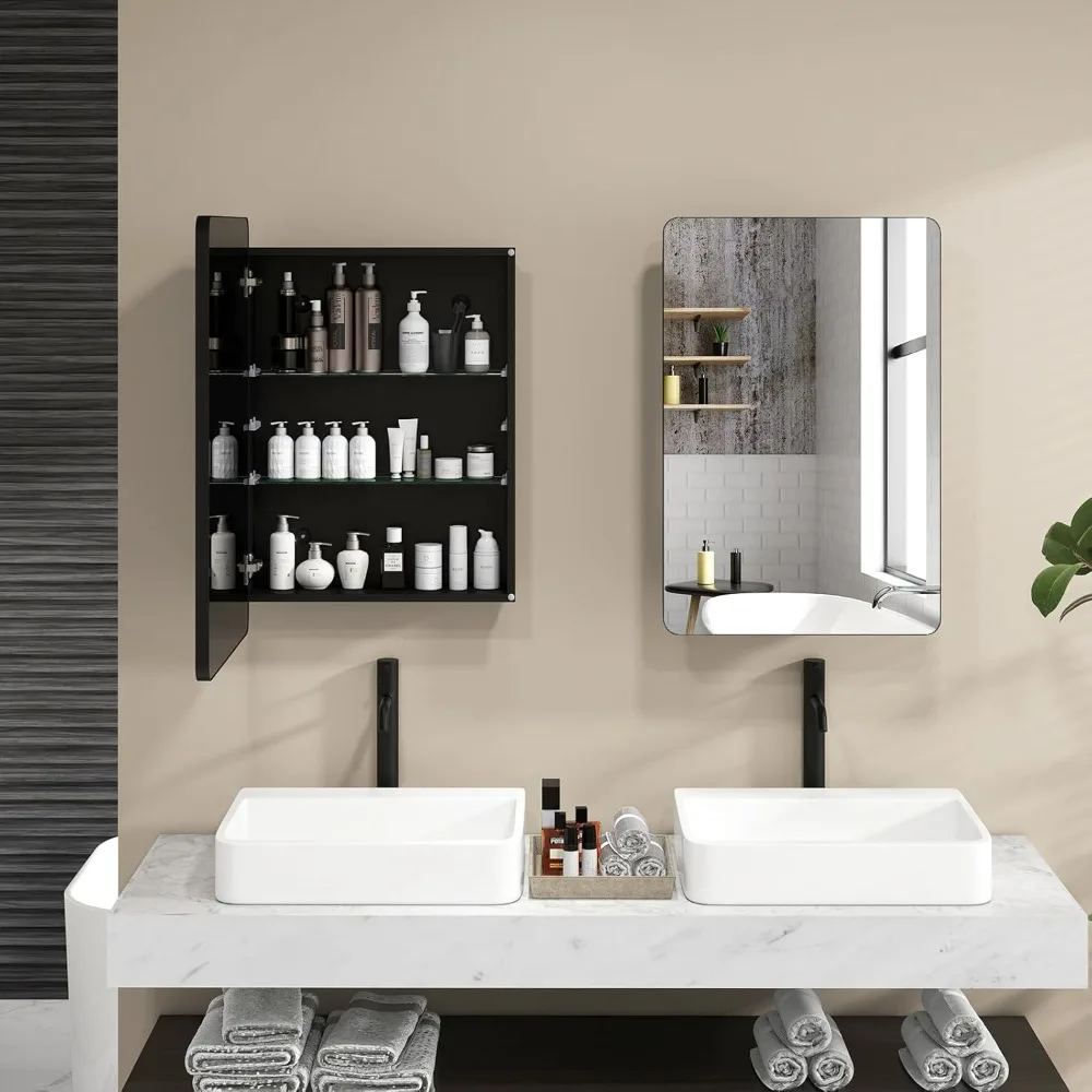 

Medicine Cabinet Mirror, 20x30” Bathroom Cabinet with Beveled Mirror, Adjustable Shelves, Rounded Rectangle Frame