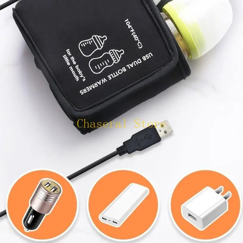 E7CE USB Double Bottle Warmer Baby Feeding Bottle Insulation Sleeve Case Portable Intelligent Thermal Bottle Cover Housing