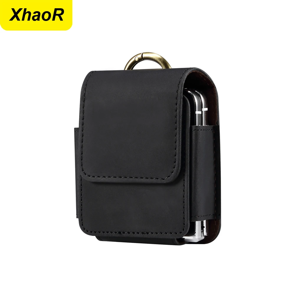 Leather Belt Clip Case Men Waist Bag For Samsung Galaxy Z Flip 6 5 4 3 Huawei P50 Phone Bag Universal Luxury Phone Holster Cover