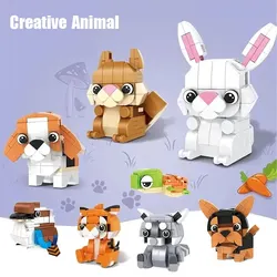 Animal World Building Block Set Mini Turtle Raccoon Rabbit Tiger Assembly Bricks Toys Creative Desktop Decoration Kids Toys Gift