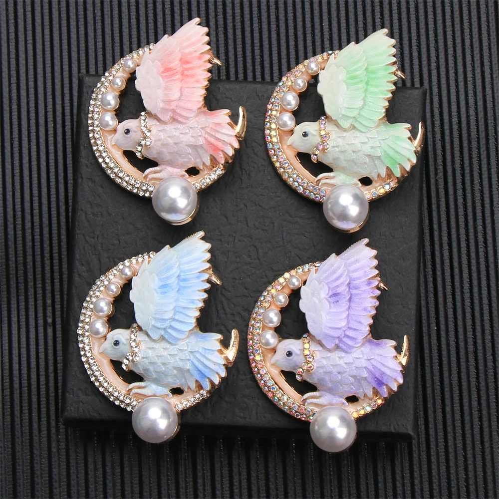 SKEDS Creative Design Moon Bird Brooch Luxury Rhinestone Pearl Jewelry Accessory Animal Owl Pigeon Pin Elegant Gift