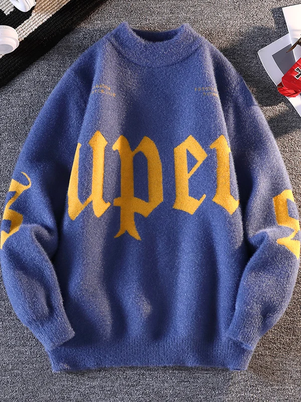 

Men's round Ne Knitwear Long Sve Embroidered Warm Inner Wear Casual Faionable Autumn Winter New Sle for Teens And St...