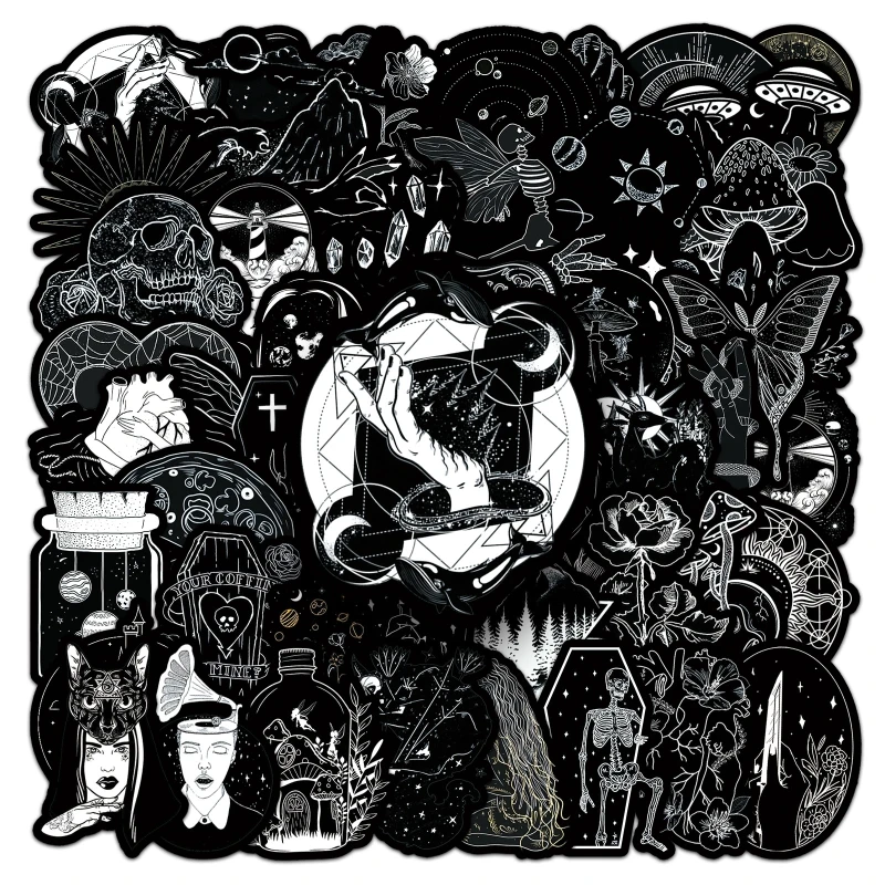 

50PCS Black White Dreamlike Abstract Graffiti Stickers, Waterproof PVC Decals for Skateboard Laptop Bicycle, No Cutting Needed