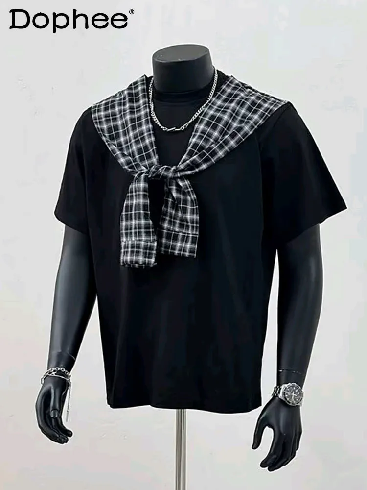 

Korean Summer New Fashion Trendy Men's Short-sleeved T-shirt Cool High Street Casual Half-sleeved Round Neck Loose Shawl Top