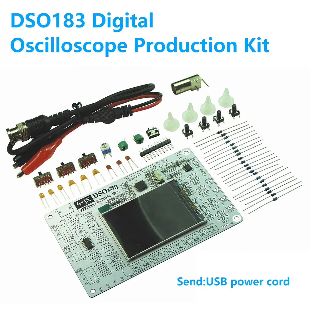 DSO183 Microcontroller Kit DIY Mini LCD Digital Oscilloscope Kit Electronic Welding Training Production Parts 0-500KHz Type C