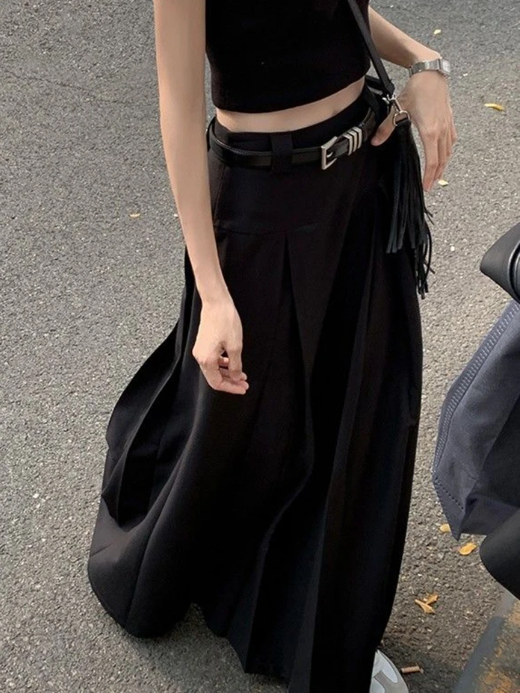 

Maxi Pleated Skirts Women Elegant Spring Vintage Simple Basics Streetwear Mujer Preppy Style Casual Aesthetic Design Clothing