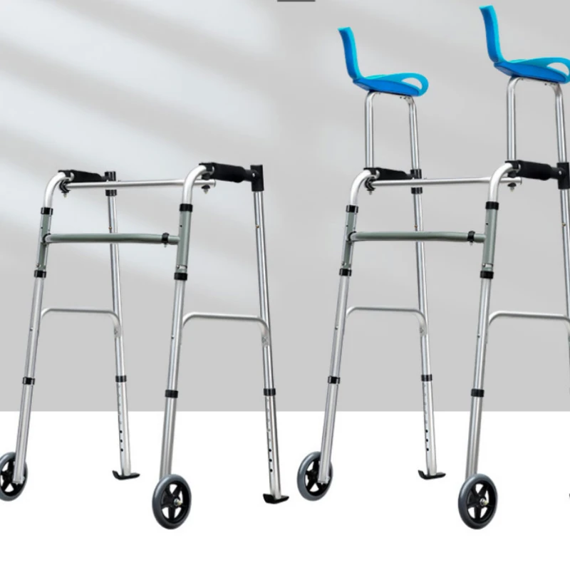 Folding Double Arm Walker Aid For Elderly Disabled People Walking Rehabilitation Station Frame Fitness Equipment