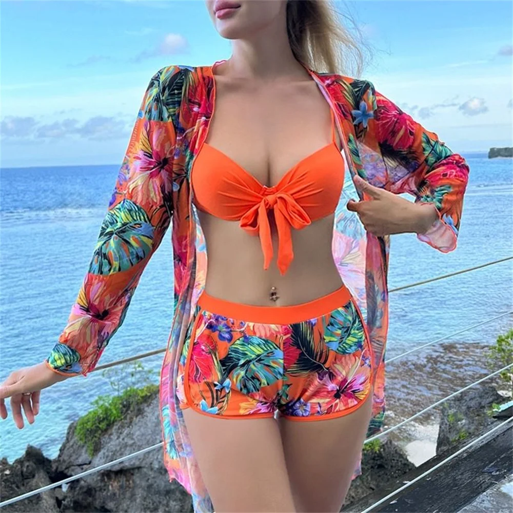 Amazon 3-Piece Printed Bikini, Sexy Gathered Swimsuit, New, 2022