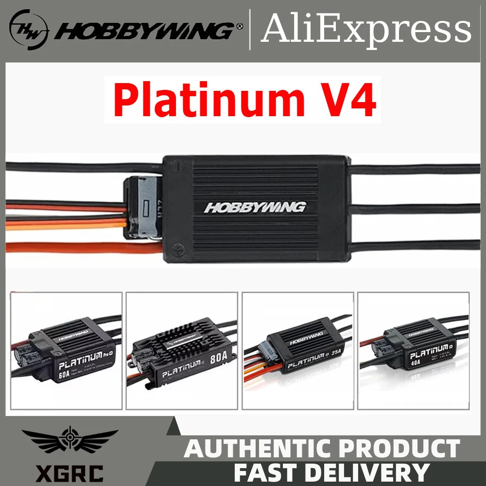 Hobbywing Platinum V4 25A 40A 60A 80A 120A Brushless ESC Electronic Speed Controller 3-6S Lipo Built-in BEC For RC Airplane